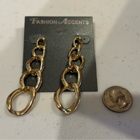 NWT 2 Pair of Fashion Accents Earrings gold tone - open link chain, multi-circle - Picture 5 of 9